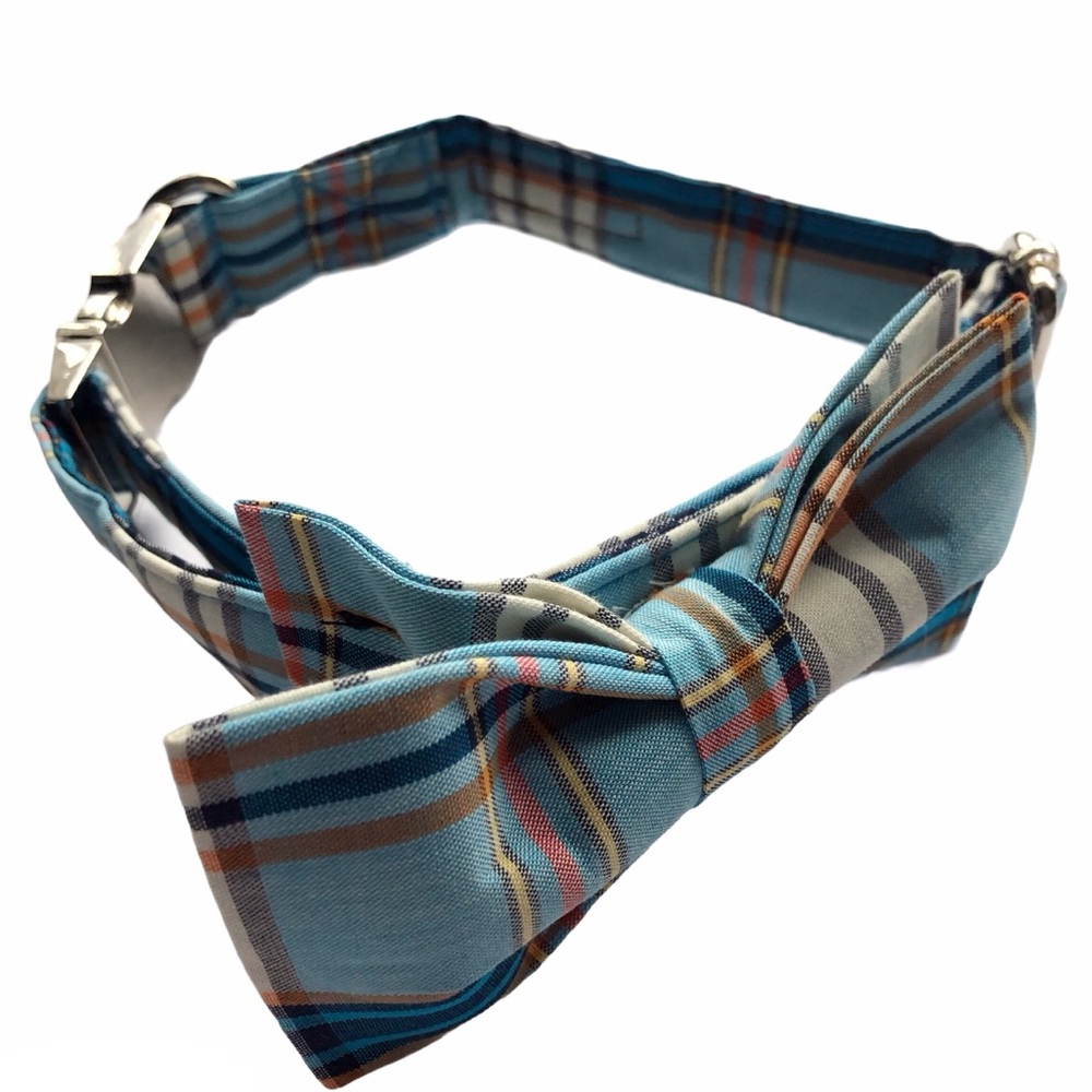 Dog Collar Bow Tie Blue Plaid NEW - Picture 14 of 14